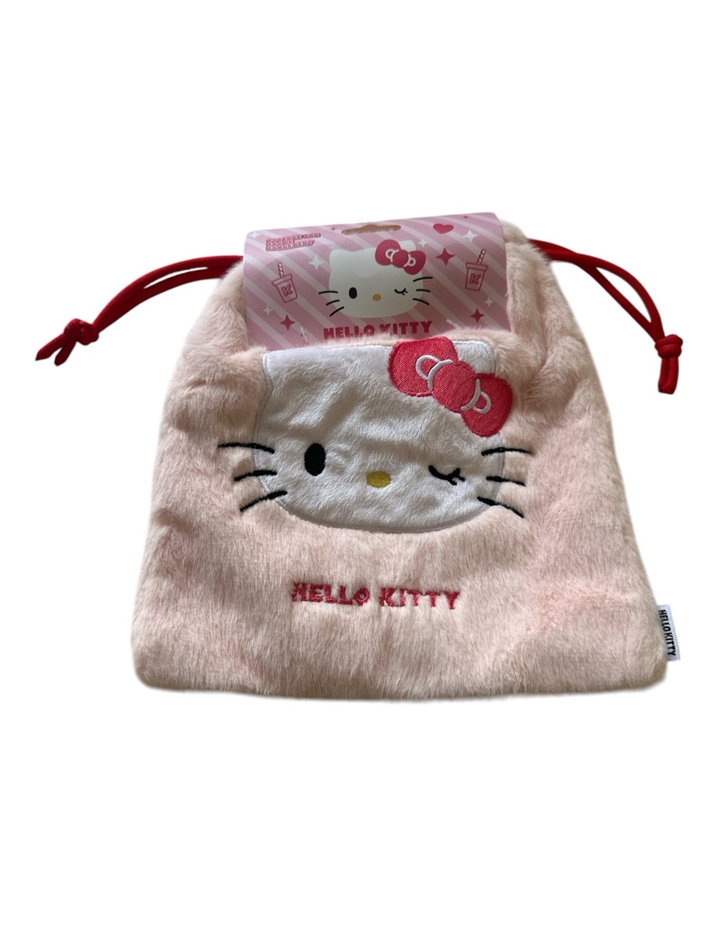 Hello Kitty Drawstring Light Pink Plush Storage Bag